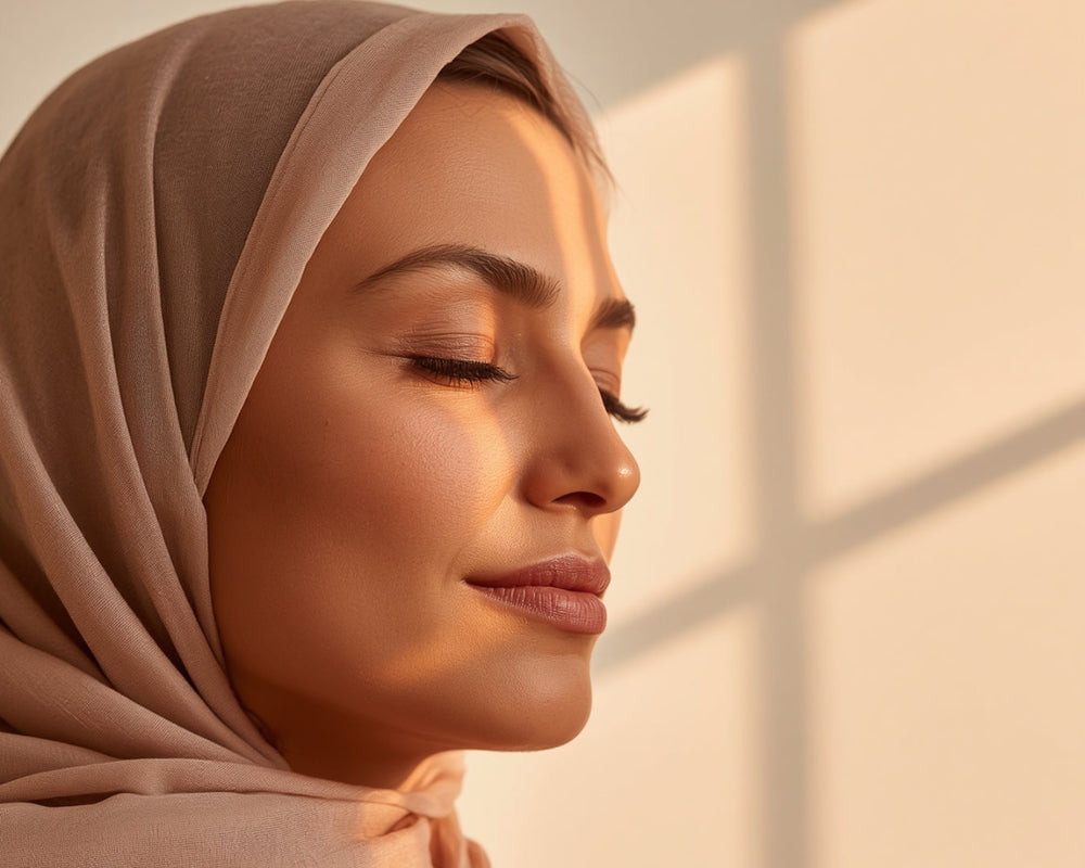 Woman with rosacea-prone skin using Orion red light therapy
